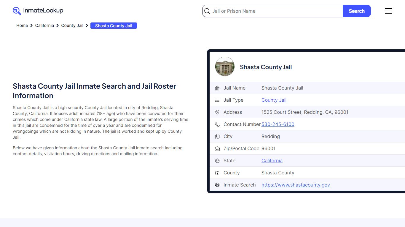 Shasta County Jail Inmate Search and Jail Roster Information